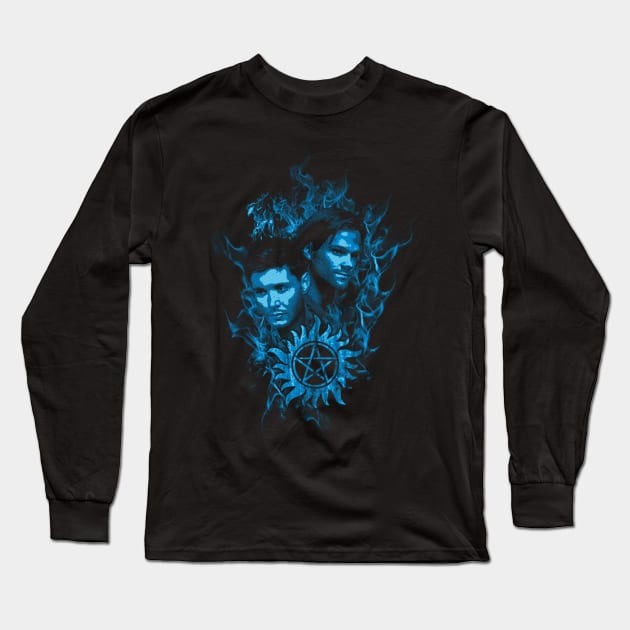 Sam and Dean in Flames Long Sleeve T-Shirt by HappyLlama